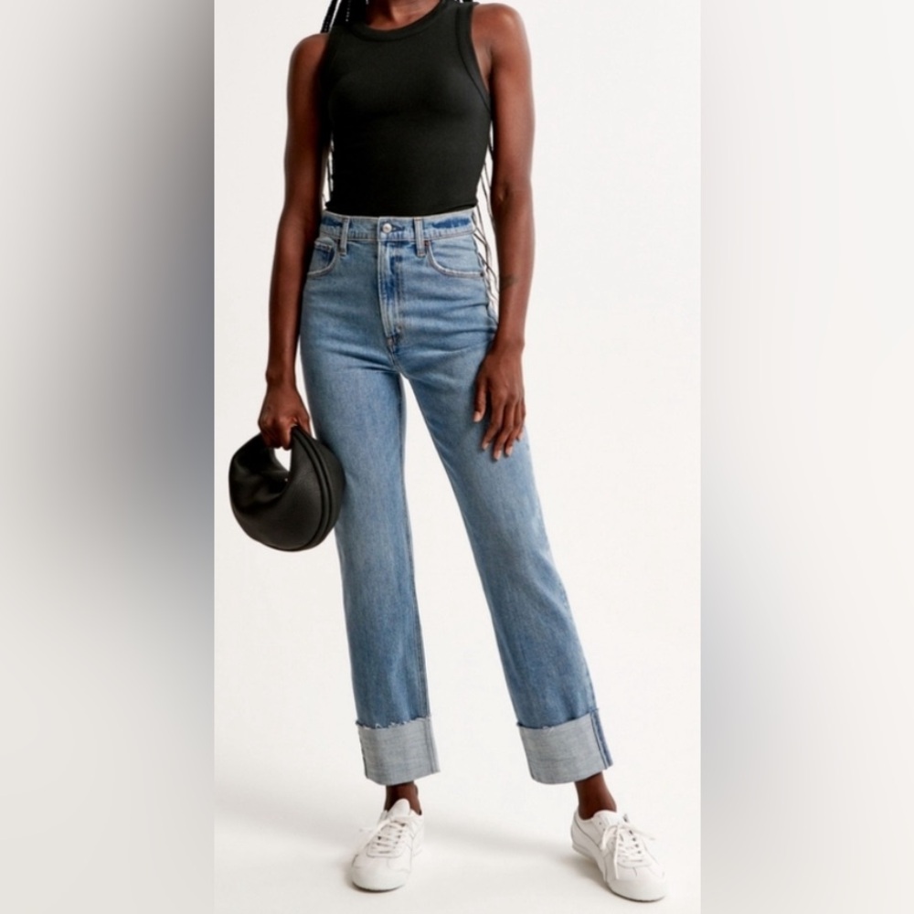 Abercrombie curve love ultra high rise ankle straight cuffed jean